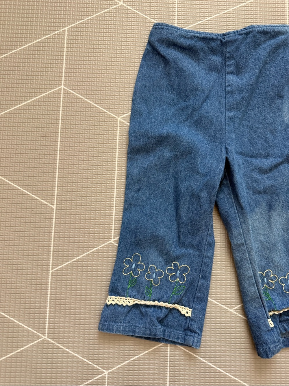 Zoey|Vintage Kids Denim Embroidered Flower Capri Pants,Baby girl/toddler•••4at